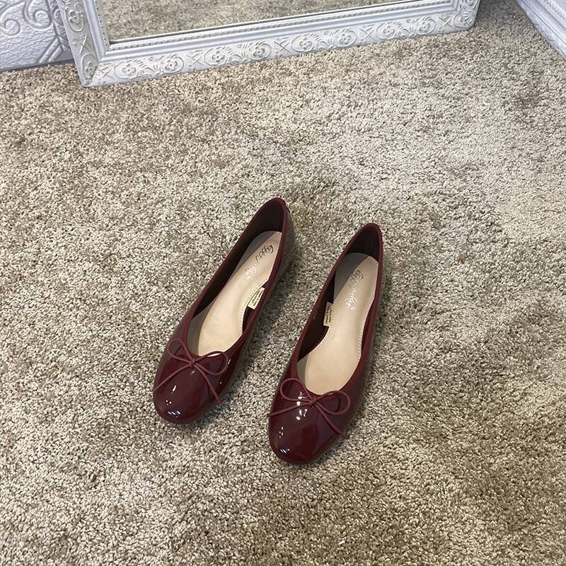 レディース シューズ パンプス 蝶結び バレエ靴 丸い頭 赤い 浅い シングルシューズ カジュアルシ