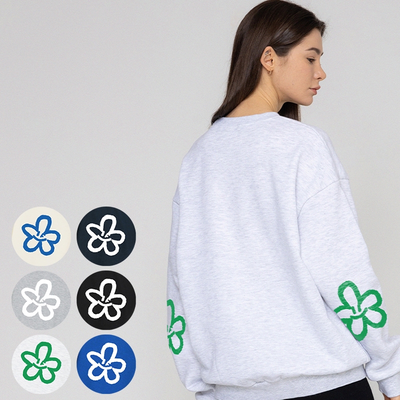 [UNISEX] Elbow Spray Flower Smile Sweatshirt_6color