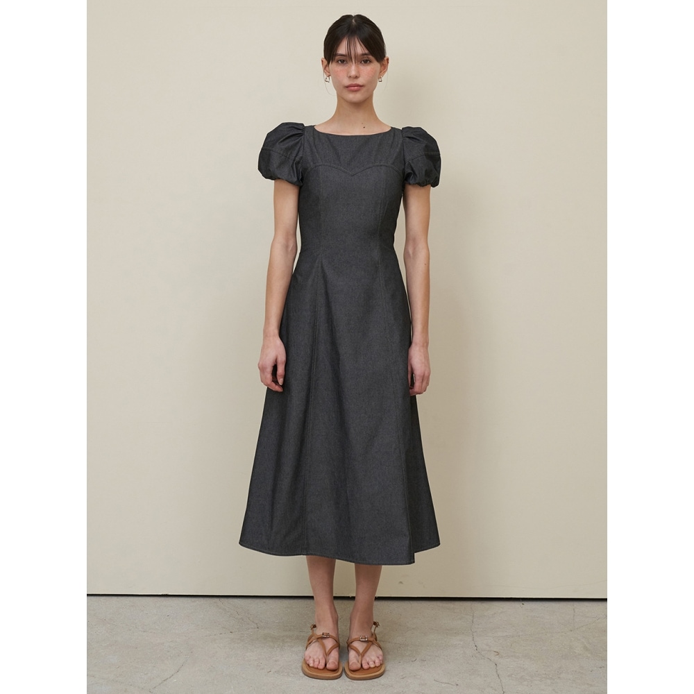 FLOBOOM デニムボートネックロングドレス