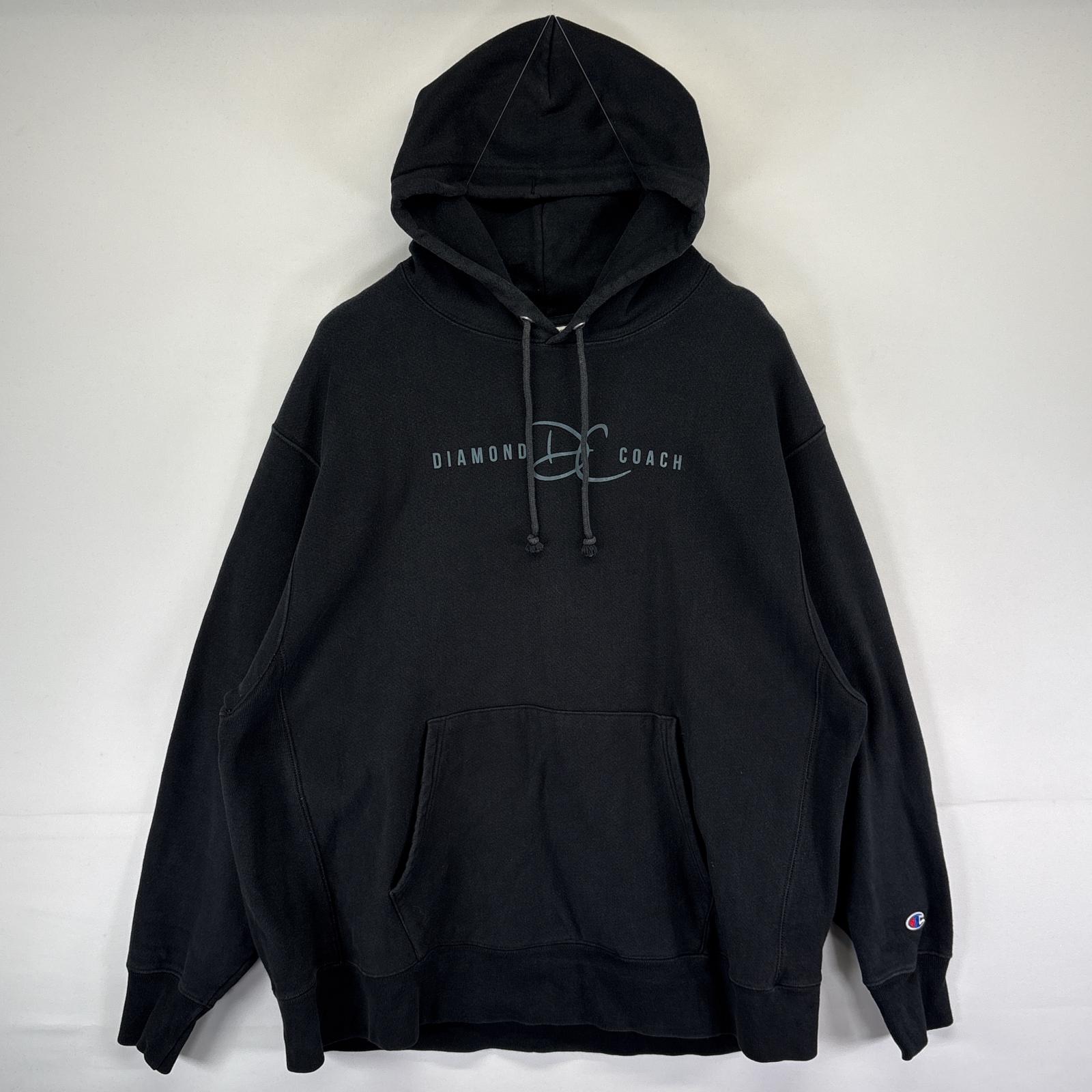 古着 パーカー リバースウィーブ 大きいサイズ ロゴプリント プルオーバー 2XL ブラック メンズ 5,610円