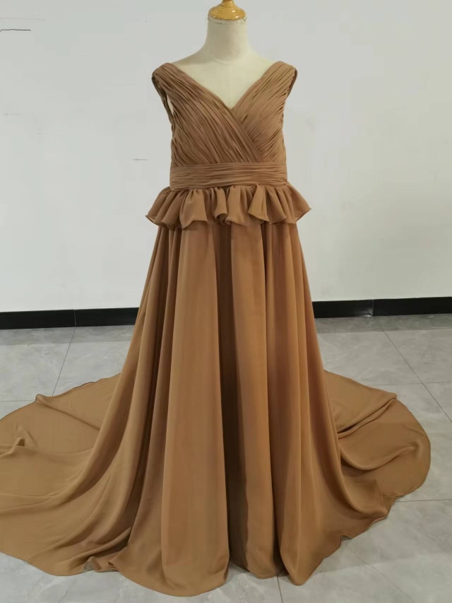 マタニティ　妊娠　カラードレス Vネックドレス ロングトレーン お呼ばれ/二次