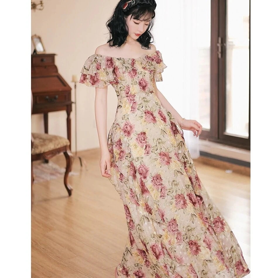 ワンピース レディース きれいめ マキシワンピース 春夏 ワンピース 花柄シフォン