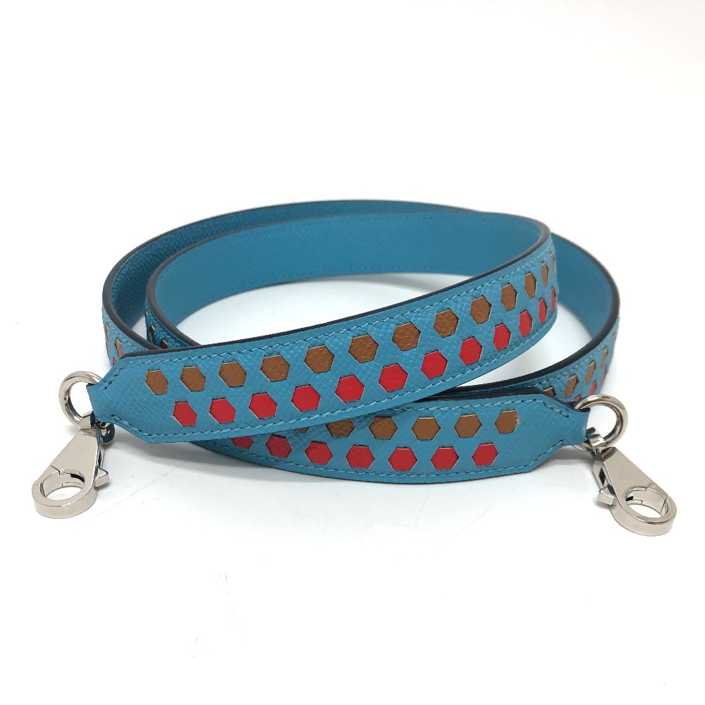 ショルダーストラップ バンドリエール トレサージュ ドゥ キュイール エグザゴン ヴォーエプソン ブルー