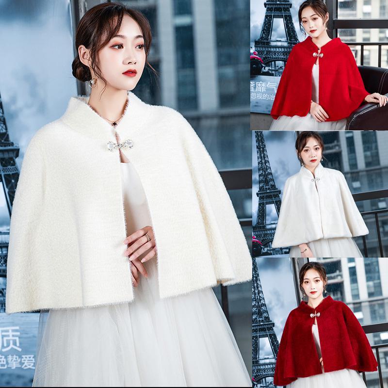 チャイナショール付き 2025秋冬 ブライダル ウェディングドレス ケープ ブライズメイド 腕隠しウェディングドレス 母の日 母の日-0008913