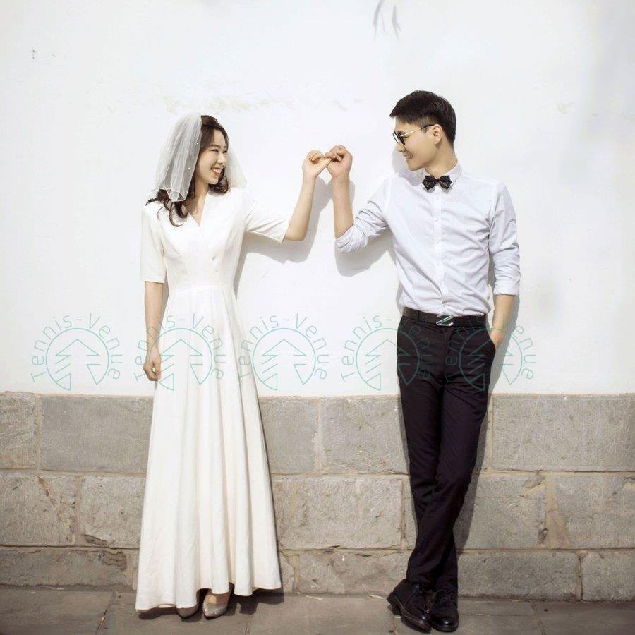 ウェディングドレス ロングドレス 結婚式 ウエディングドレス 長袖 Vネック 二次会 花嫁 前撮り