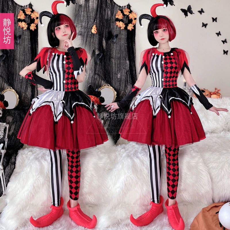 ハロウィン 大人用 ハーレークイン スーツ サーカス マジックショー コスプレ衣装 魔女 ステージ衣装