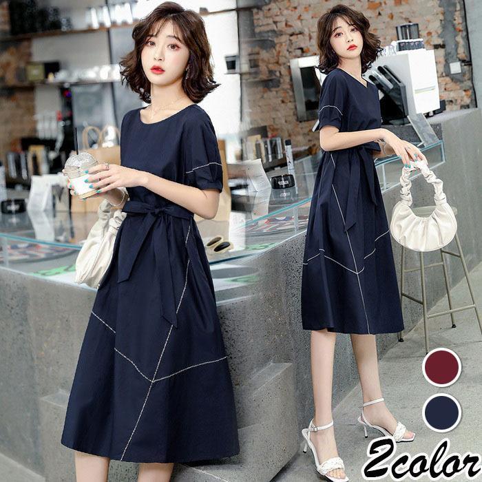 ワンピース レディース 40代 きれいめ膝丈ワンピース 春夏 半袖ワンピース 無地aラインスカート ゆったり オシャレ通勤 大人上品 着痩せ 30代50代 カジュアル