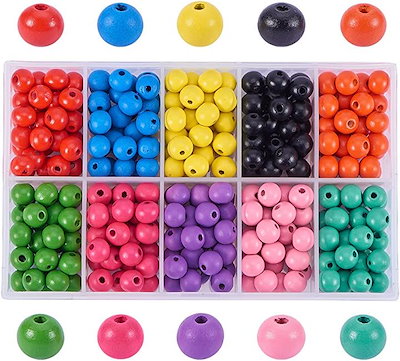 約250個/箱 10色 木製ビーズ 直径10mm ウッドビーズ 丸...のサムネイル