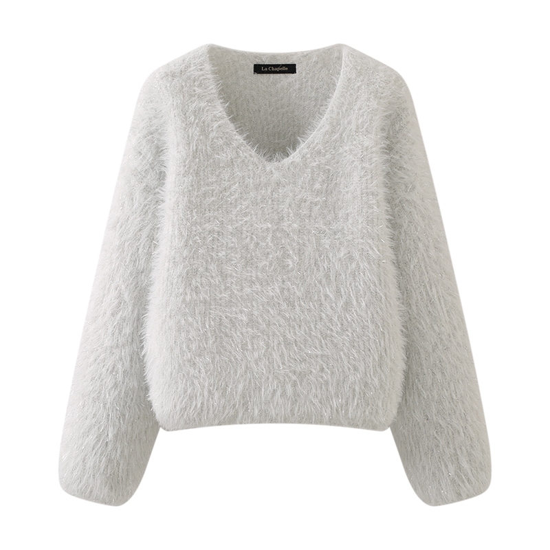 トップス セーター 長袖 Vネック ミディアム丈 プルオーバー ふわふわ かわいい 大人可愛い きれいめ シンプル 上品 おしゃれ かっこいい カジュアル こなれ感 個性的 主役級 存在感 抜け感 秋
