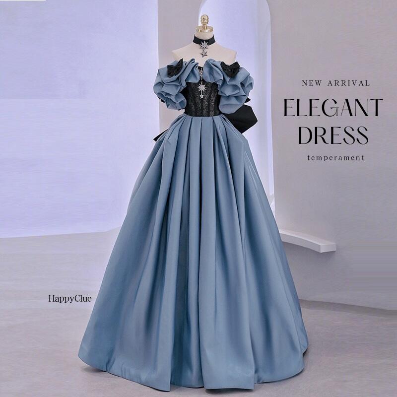 ウエディングドレス 二次会 パーティードレス 発表会 ピアノ演奏会 ドレス 前撮り ドレス おしゃれ オフショルダー カラードレス 赤 ブルー 青 プリンセスライン 花嫁かわいい コンサート 礼服 結