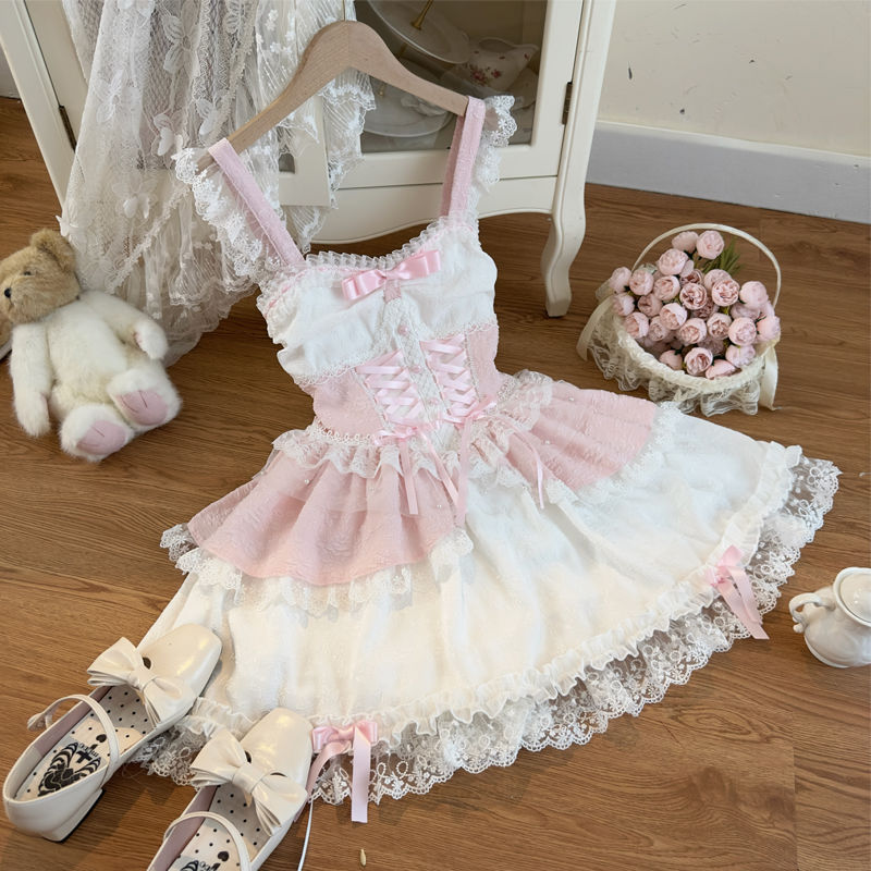 【蕾芙芙】lolita洋服バレエ風軽花嫁ストラップワンピース