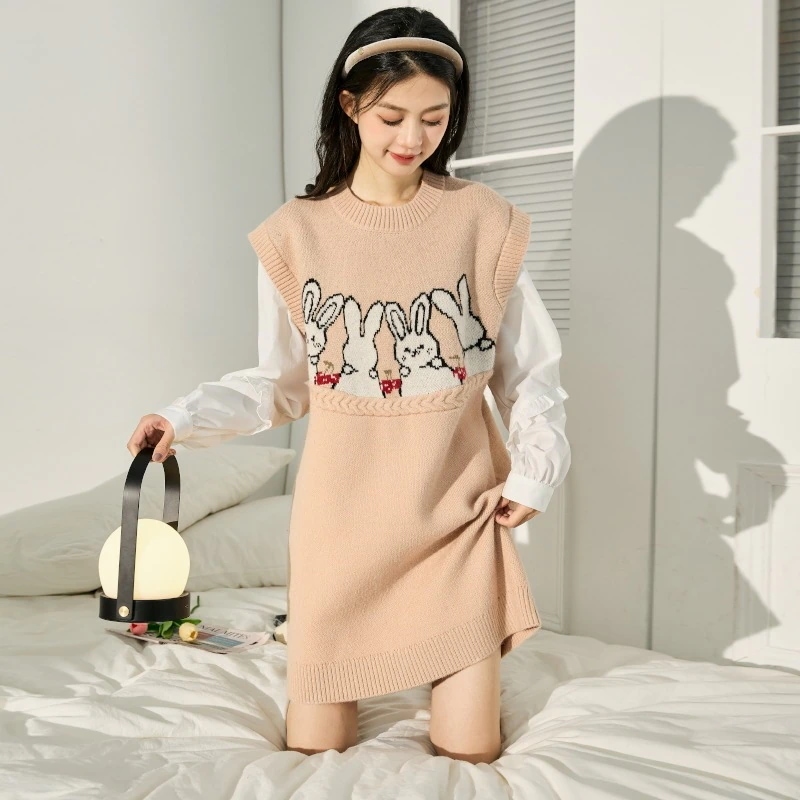 【急速出荷!】フェイク ツーピースドレス レディース 長袖 スウィートニット スカート 最新デザインワンピース ワンピースレディース ドレス ロングワンピース ニットワンピース ワンピース レディース