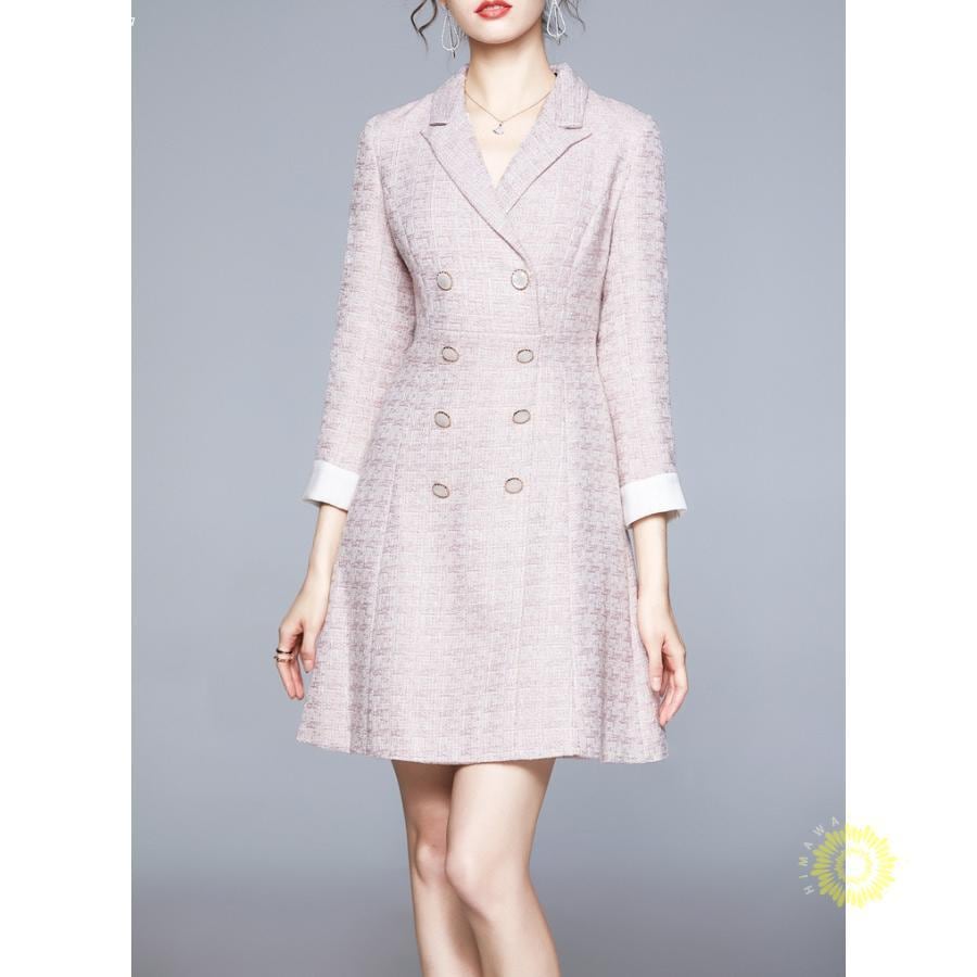 今月のプロモーションーダブルブレストツイードワンピース長袖 入学式 卒業式 入園式 卒園式 フォーマル ラウンドネック 春 秋 長袖 ひざ下丈 ミディ丈 おしゃれ 可愛い 結婚式ワンピ 6,432円