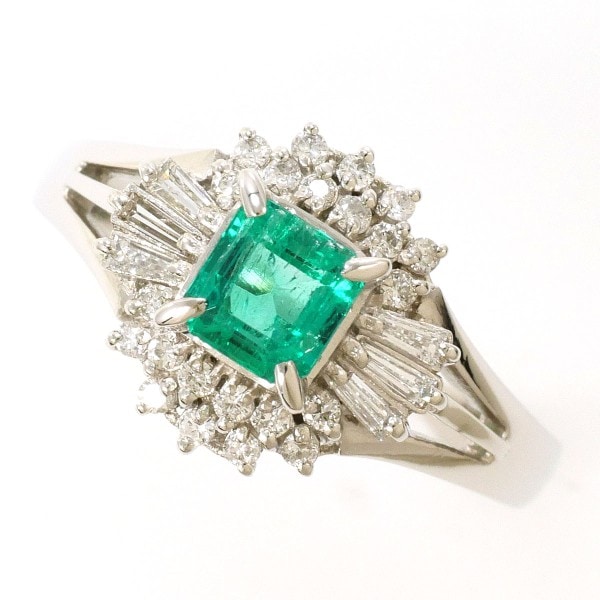 PT900 プラチナ リング 13号 エメラルド 0.54 ダイヤ 0.24 【中古】