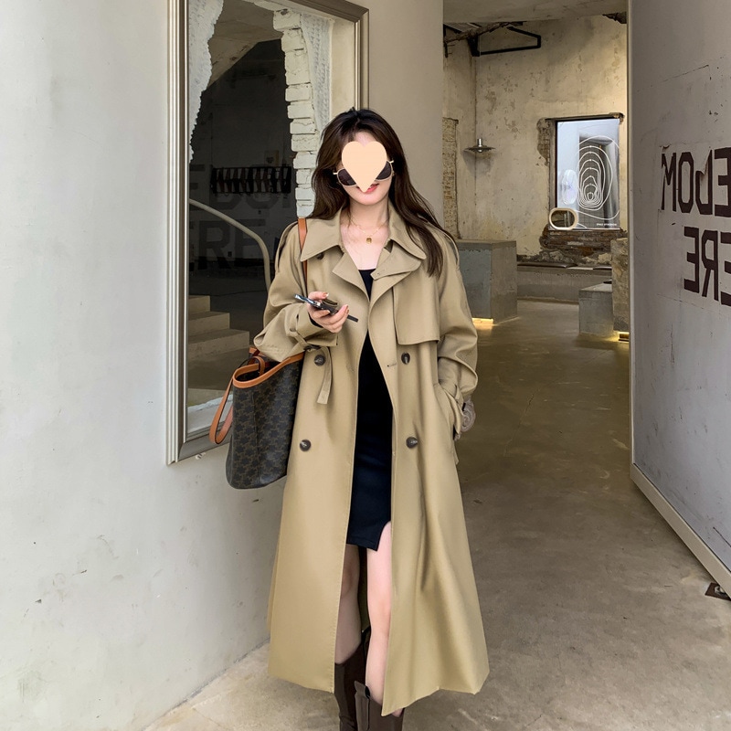 ミドル丈の高級英国風ウィンドブレーカーコート女性用2025年春秋今年人気の小柄なカジュアルスタンドカラーコート