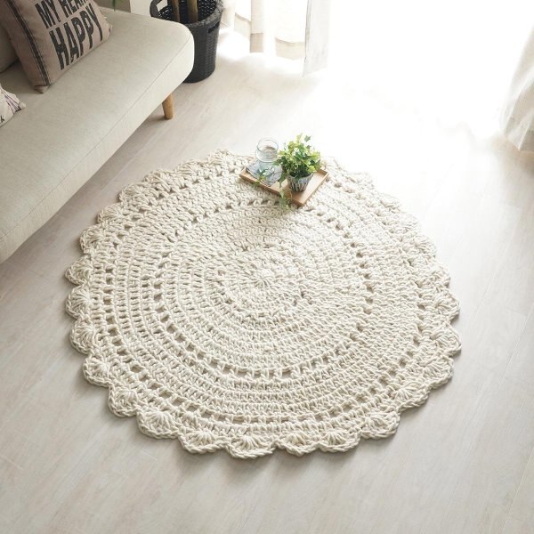 ラグ ウール編み ダリア 円形85cm