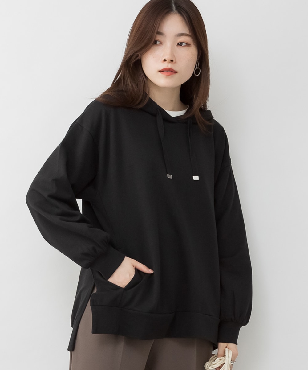 ミニ裏毛 サイドスリット プルオーバーパーカー スウェット パーカ トレーナー 綿 コットン 長袖 カットソー ロンT トップス 重ね着 大きいサイズ M L LL 3L 4L 5L