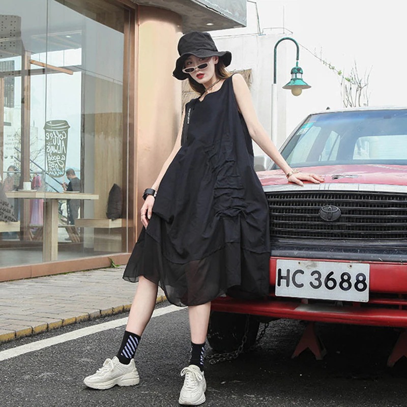 ワンピースノースリーブタンクトップワンピース韓国ファッションレディース夏服日韓黯黑風肌にやさしい綿通気性 7,740円