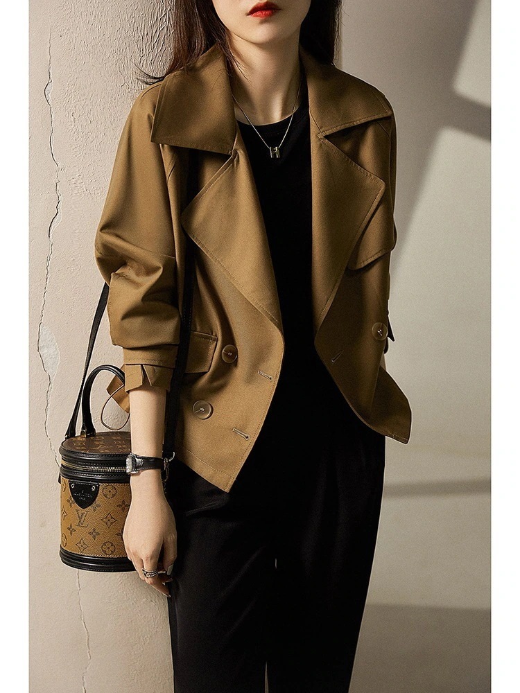 冬アウター レトロな英伦風ウエスト引き締め ジャケット女性秋新作小柄ショート丈トップス