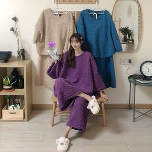 【送料無料】レディース もこもこ 秋冬 パジャマ 寝巻き 部屋着 ホームウェア 上下セット