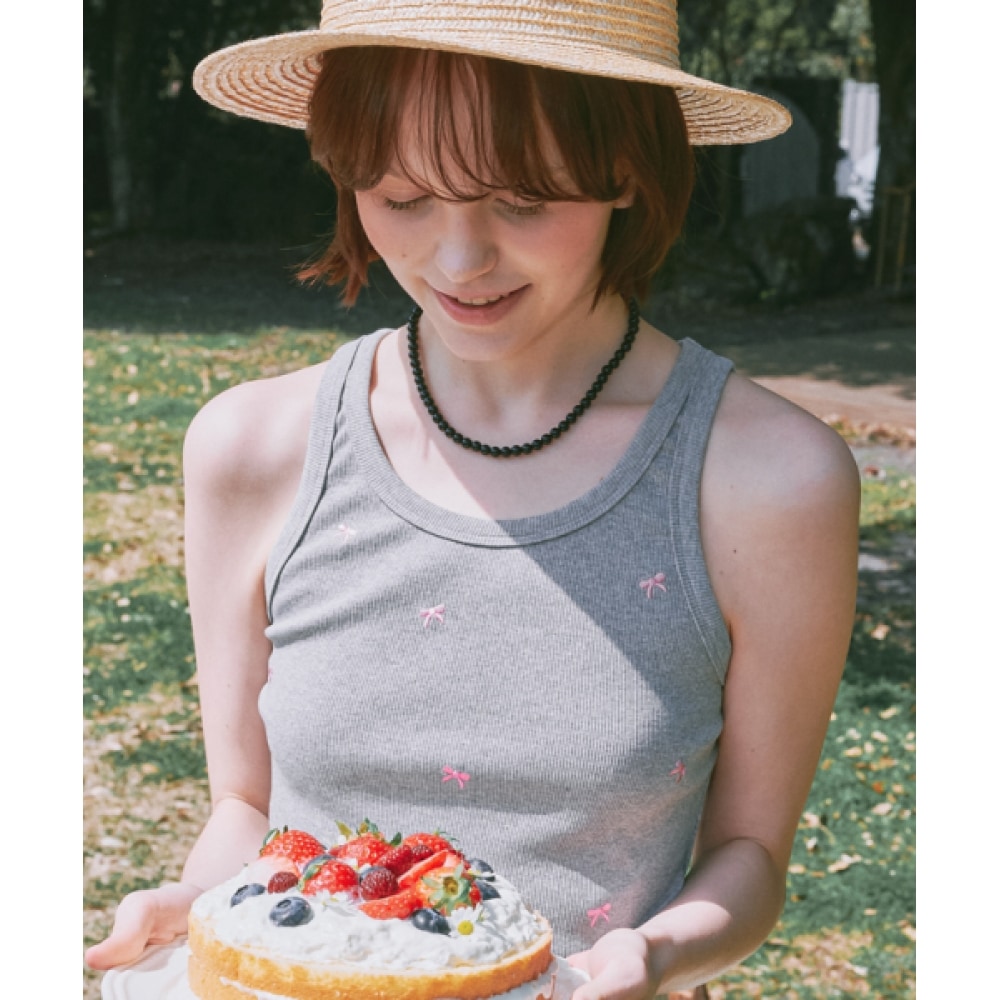 ロンロンリボン柄スリーブグレー