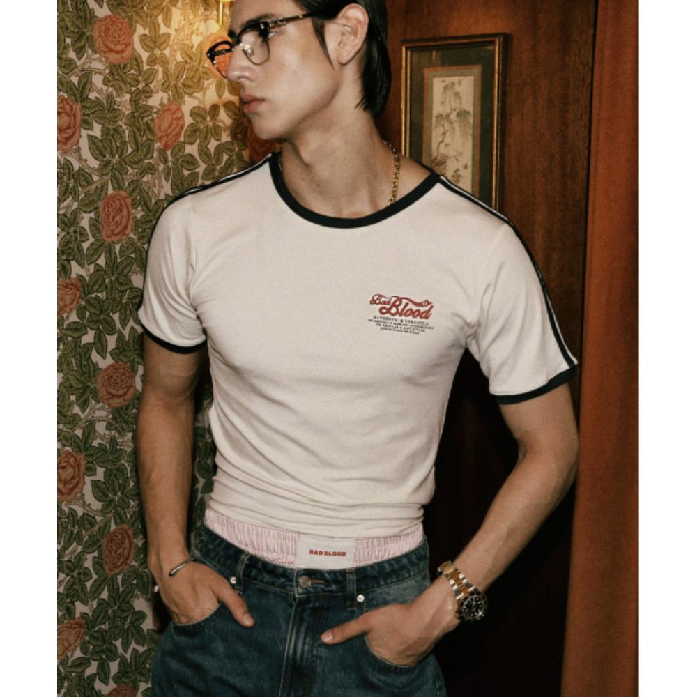 BADBLOOD Vintage Logo Slim T-Shirt Cream w-tee24-047