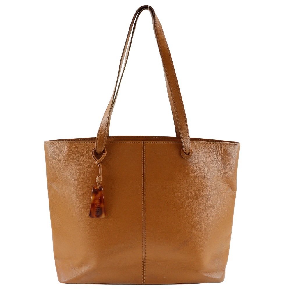 ロゴチャーム トートバッグ レザー 茶 レディース 中古品