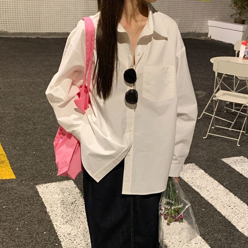 白 シャツ レディース 長袖 インナー アウター 学生 ゆったり 塩系 若見え フレンチ シャツ トップス レディース おしゃれ1191