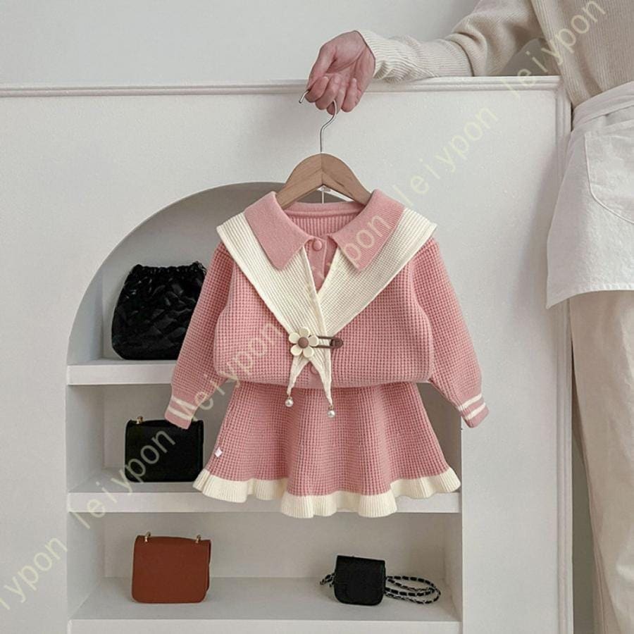 子供服 ベビー服 女の子 上下セット カーディガン+スカート ニットスーツ 長袖 トップス ボタン付き 上下セット 柔らかい おしゃれ 可愛い ベビー服 ジュニア