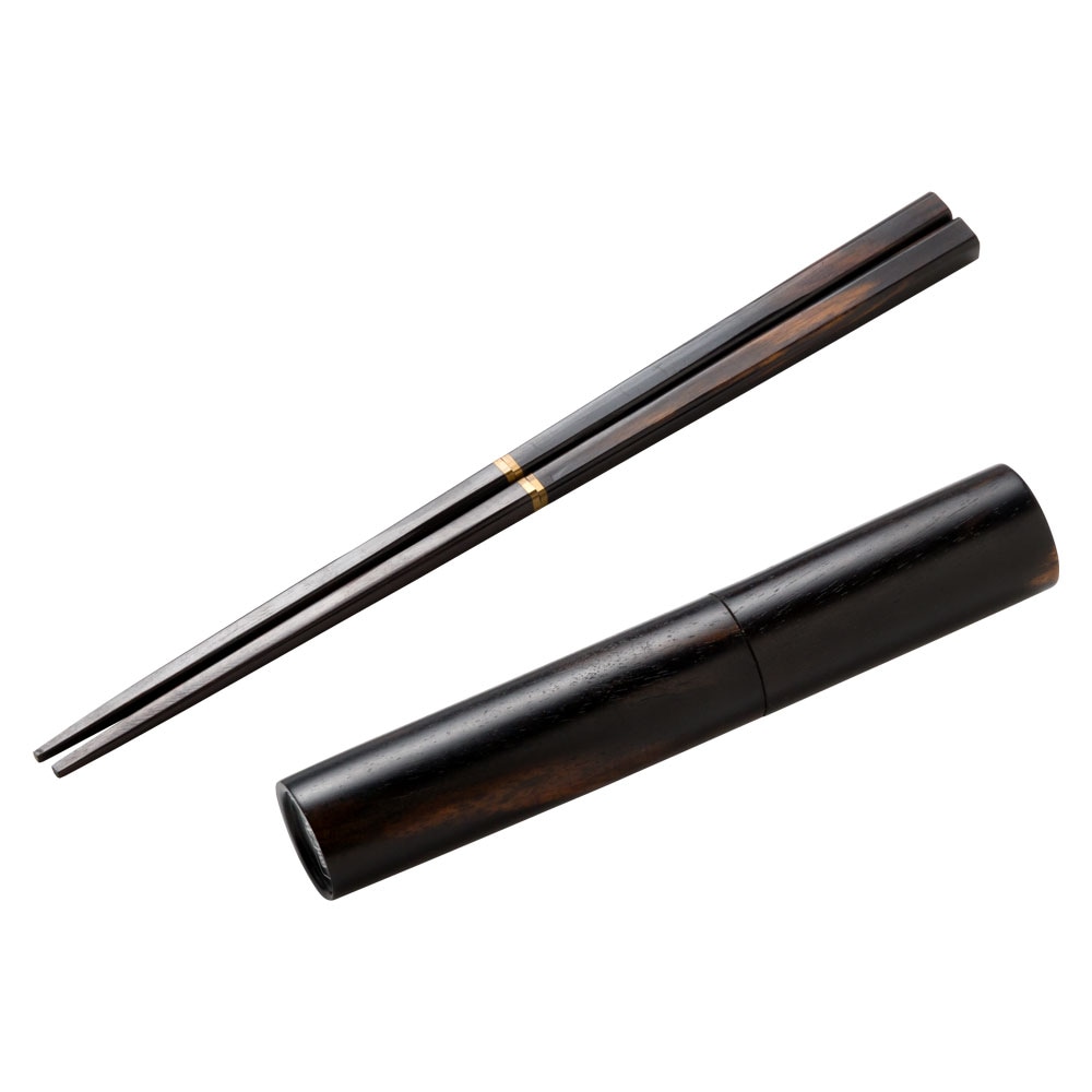 銘木つなぎ箸　銘木ケース　黒柿　京都・美山　銘木工芸　山匠