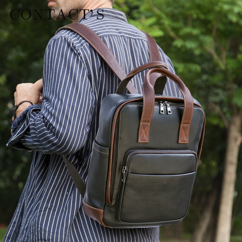 バックパック 男の人の双肩のリュックサックに適用する頭層叩きつけ紋牛の皮13.3寸ノート型パソコン男式手提げかばん