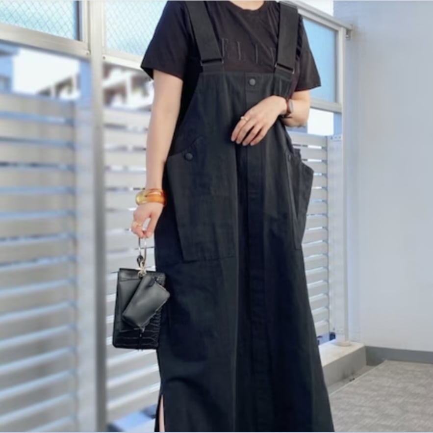 レディース ジャンパースカート ロング マキシ ワイド ストレート ストリート シンプル カジュアル おしゃれ かっこいい レトロ ラフ ボーイッシュ ルーズ 個性的 クール 存在感 ヴィンテージ
