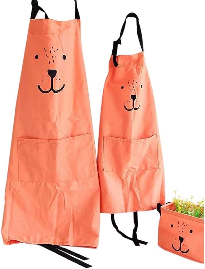 エプロン 親子 親子エプロン ペア お揃い クマ 首掛け タイプ 学校 保育園 幼稚園 2枚 セット a-b1509 親子エプロン/オレンジ( 親子セット オレンジ, 親子セット)