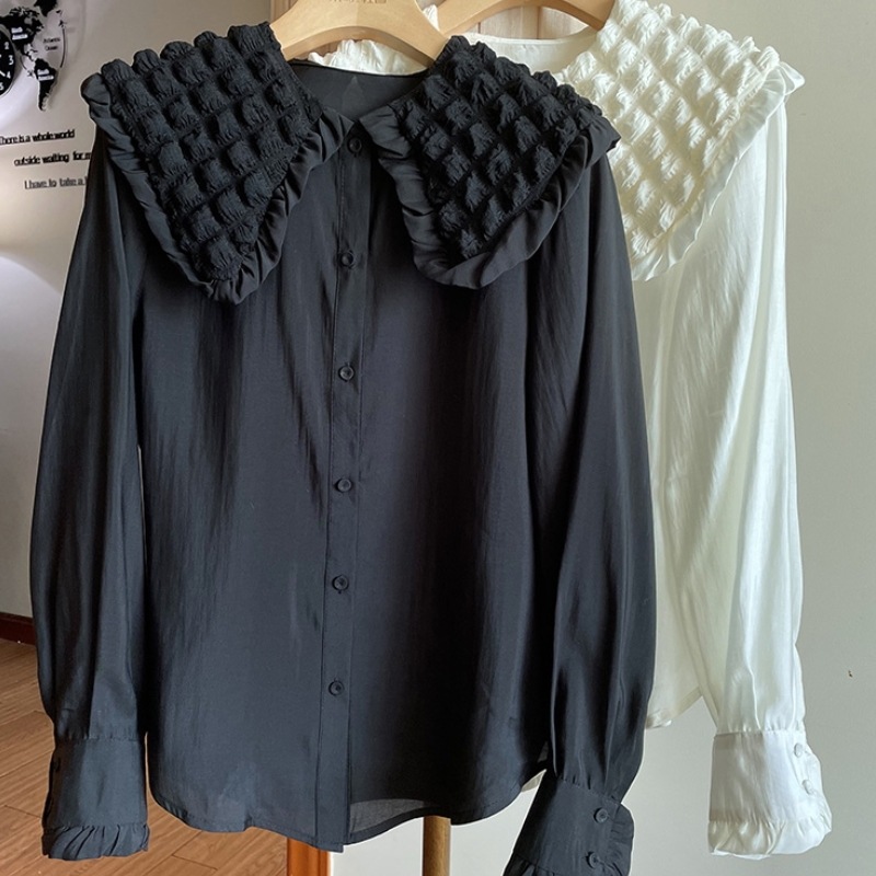 トップス ブラウス 袖あり 長袖 襟付き シフォン 前開き 大人可愛い 大人 上品 おしゃれ お洒落 こなれ感 ラフ ラブリー キュート ガーリー 主役級 存在感 とろみ感 抜け感 春 夏 秋 7,374円