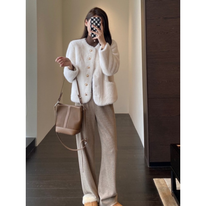 ファーワンピース 暖かいプラッシュミンクファーコート コート 女性用 ファーショートコート 女性用