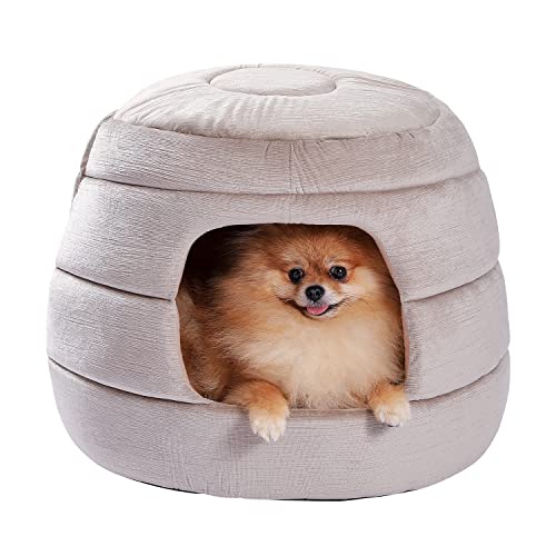 犬 ベッド ドーム 犬 ハウス 犬小屋 犬のハウス 猫ハウス 猫ベッド 室内 ペットベッド ハチの巣形 お洒落 かわいい 両用 折りたたみ 2way クッション 取り外し可能 いぬ ねこ ベージュ