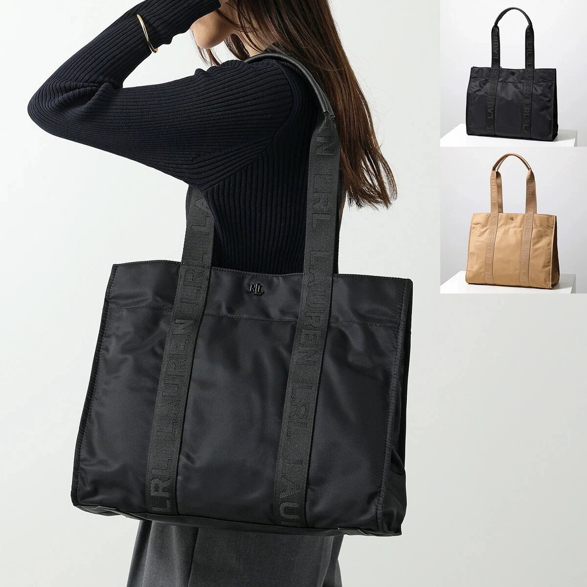 Lauren Ralph Lauren ローレンラルフローレン トートバッグ STEVIE TOTE 431970157 レディース ナイロン ラージ ロゴ 鞄 カラー2色