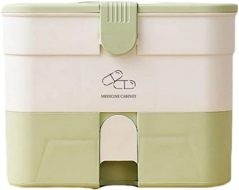 薬箱 救急箱 おしゃれ 北欧 3層 引き出し ハンドル付き 薬入れ 小物入れ 軽量 持ち運び 家庭用 旅行用 化粧ケース 工具箱 道具箱 裁縫箱 収納ボックス/グリーン