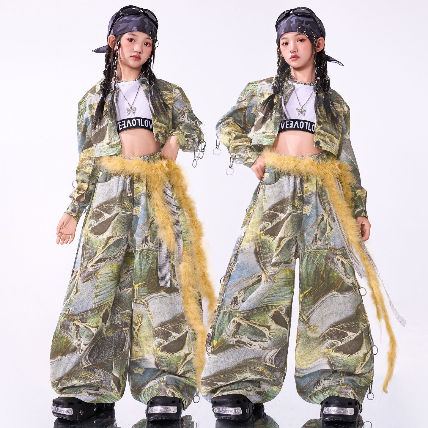 クールガール クロップトップス 女の子用ジャズダンス衣装子供用ジャズパフォーマンス衣装ファッショナブルでクールなパフォーマンスウェアガールズグループのスイート＆クールスタイルストリートダンス衣