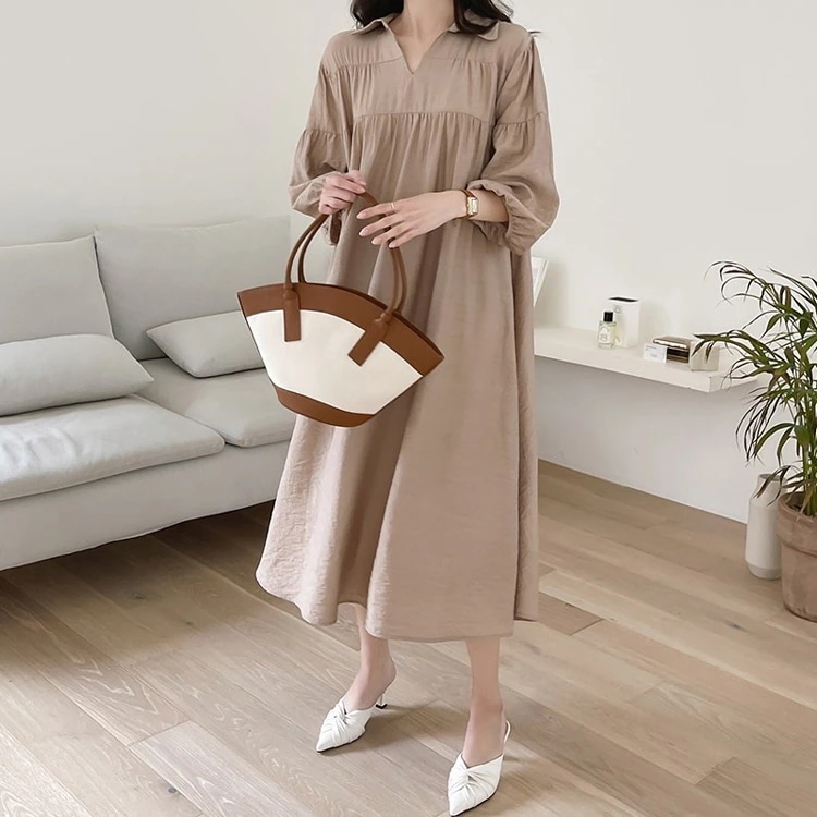 ワンピース ロングワンピース 人気レディースワンピース 韓国ファッション カジュアル ワンピース 無地 長袖 半袖 ノースリーブ キャミソール Vネック