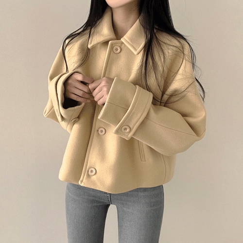 [グッドクオリティ厚手/ラブリームード~] 可愛いアバンフィットシングルカラショートコート (4color)