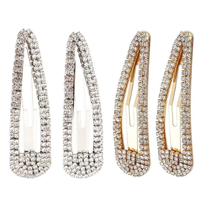 FRCOLOR ヘアクリップ ラインストーン 前髪クリップ ヘアピン ぱっちん留め スリーピン レディース 髪飾り しっかりとまる ヘアアレンジ ヘアアクセサリー 可愛い 4個セット