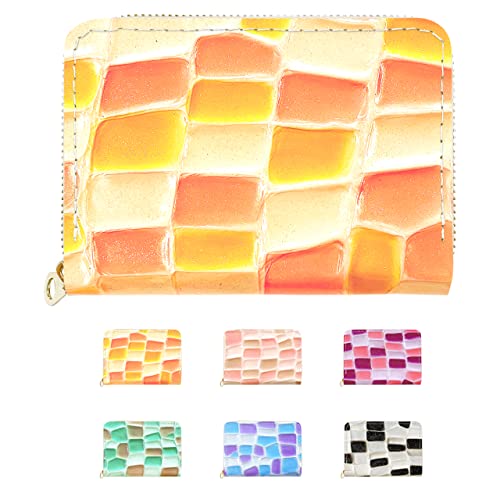 [] 財布 ミニ財布 本革 レディース ラウンドファスナー ウォレット カード収納 小銭入れ 革 牛革 レザー エナメル ステンドグラス イエロー