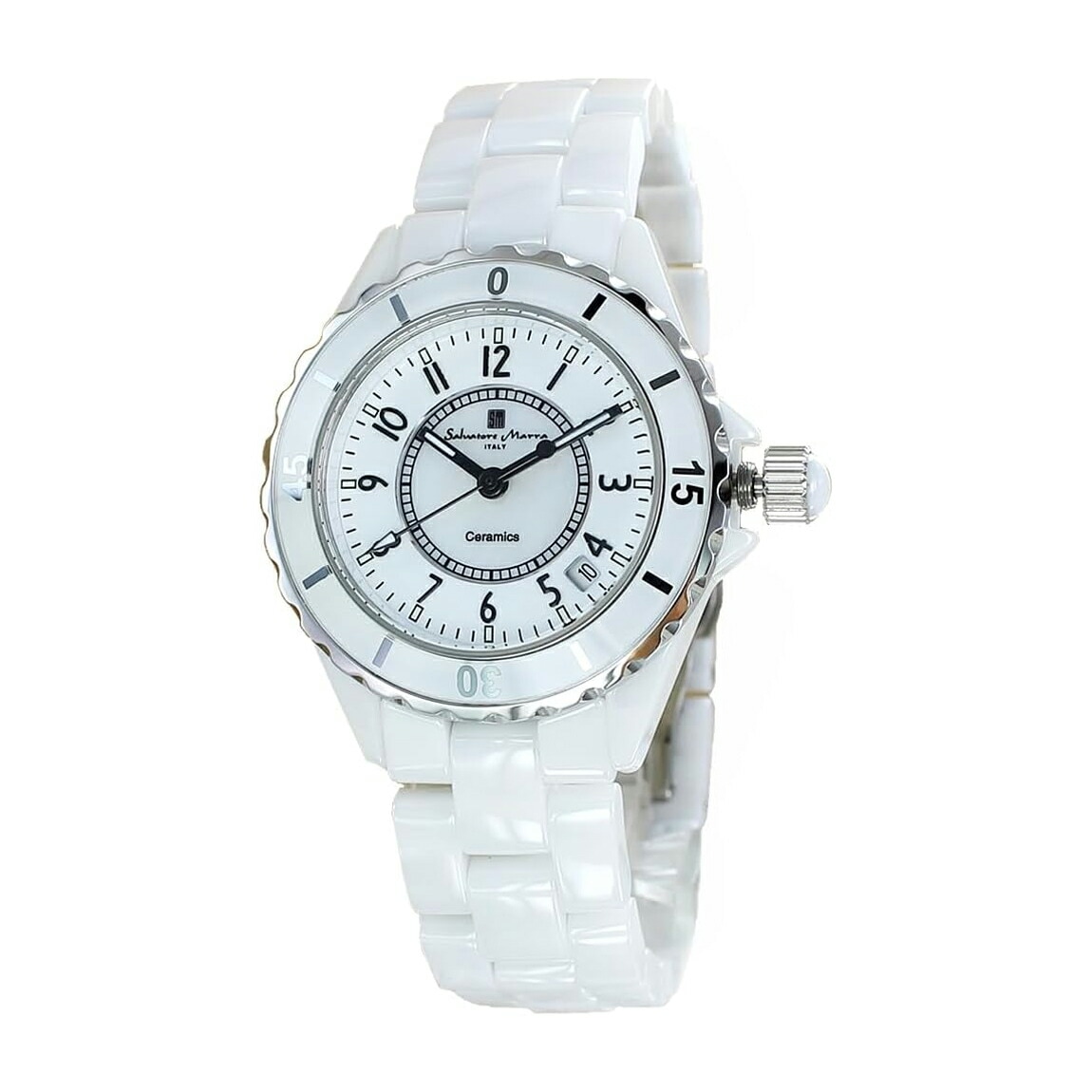 [Salvatore Marra] サルバトーレマーラ 腕時計 SM23103-WHA ユニセックス メンズ レディース ホワイト ホワイト セラミック カレンダー デイト 3気圧防水