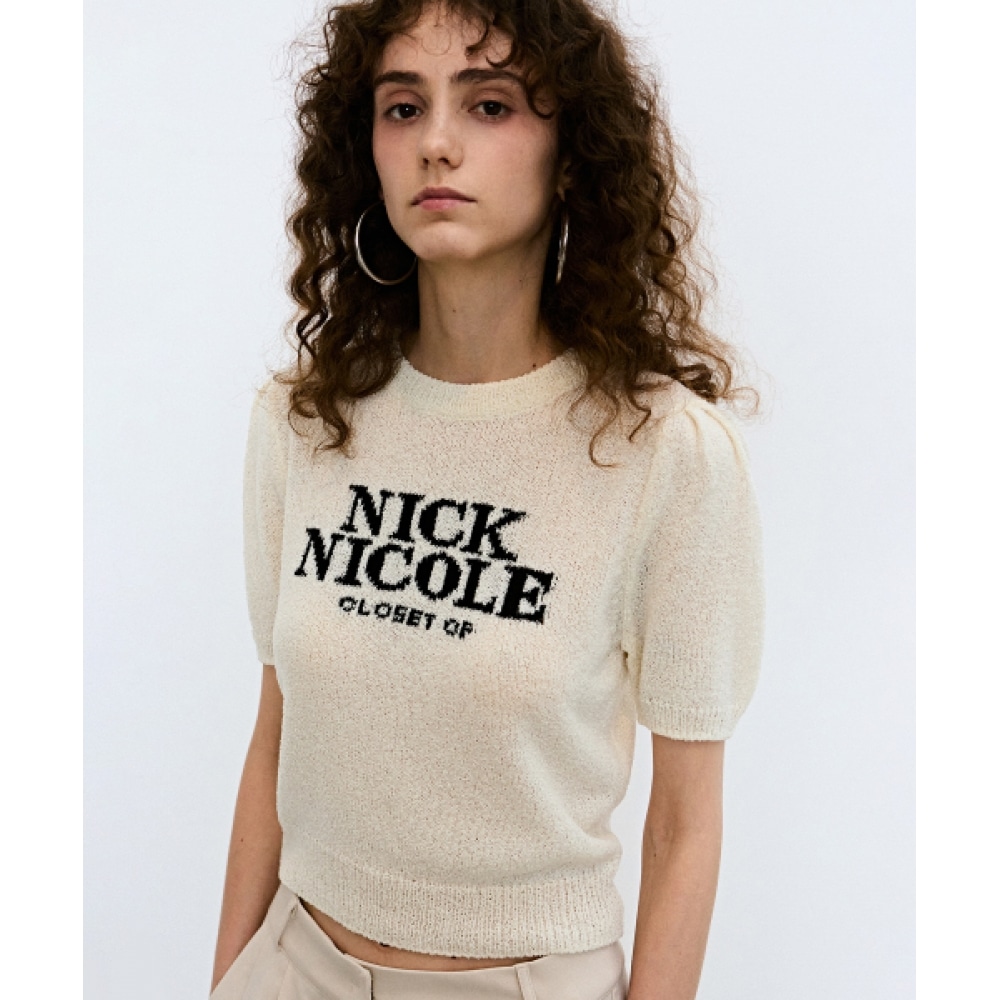 ニック&ニコールニコールクローゼットシャーリングハーフニット_クリーム