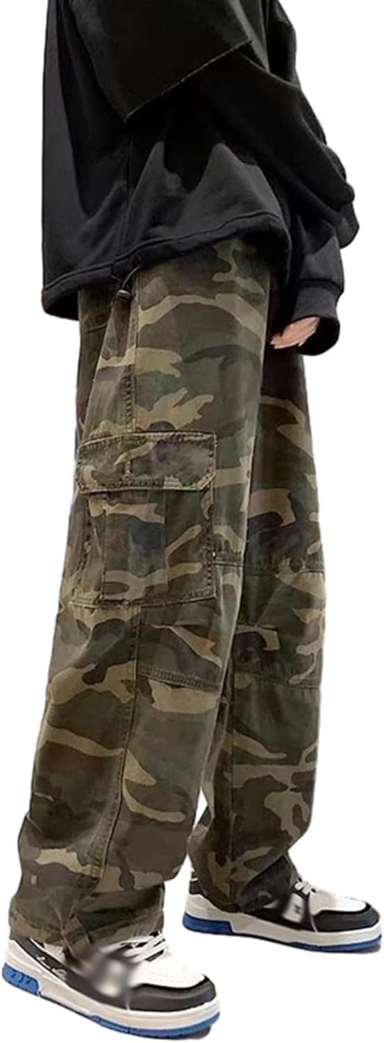 カーゴパンツ メンズ 作業パンツ ワイドパンツ 迷彩柄 ロングパンツ カジュアル 体型カバー ポケット付き ずぼん アンクルパンツ かっこいい お洒落 ダンス 韓国ファッション ストリート系 お兄系