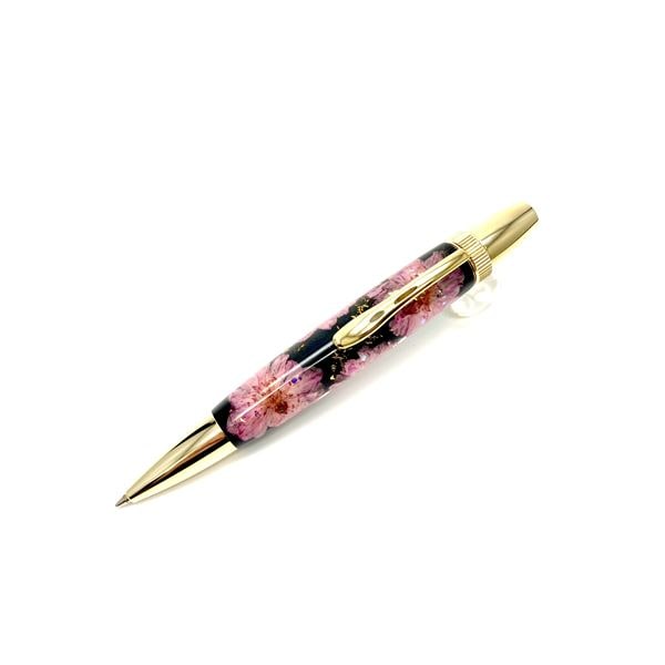 花柄 ボールペン/文房具 (八重桜 ブラック) パーカータイプ 芯：0.7mm 日本製 文具 オフィス用品 『Frower Pen』