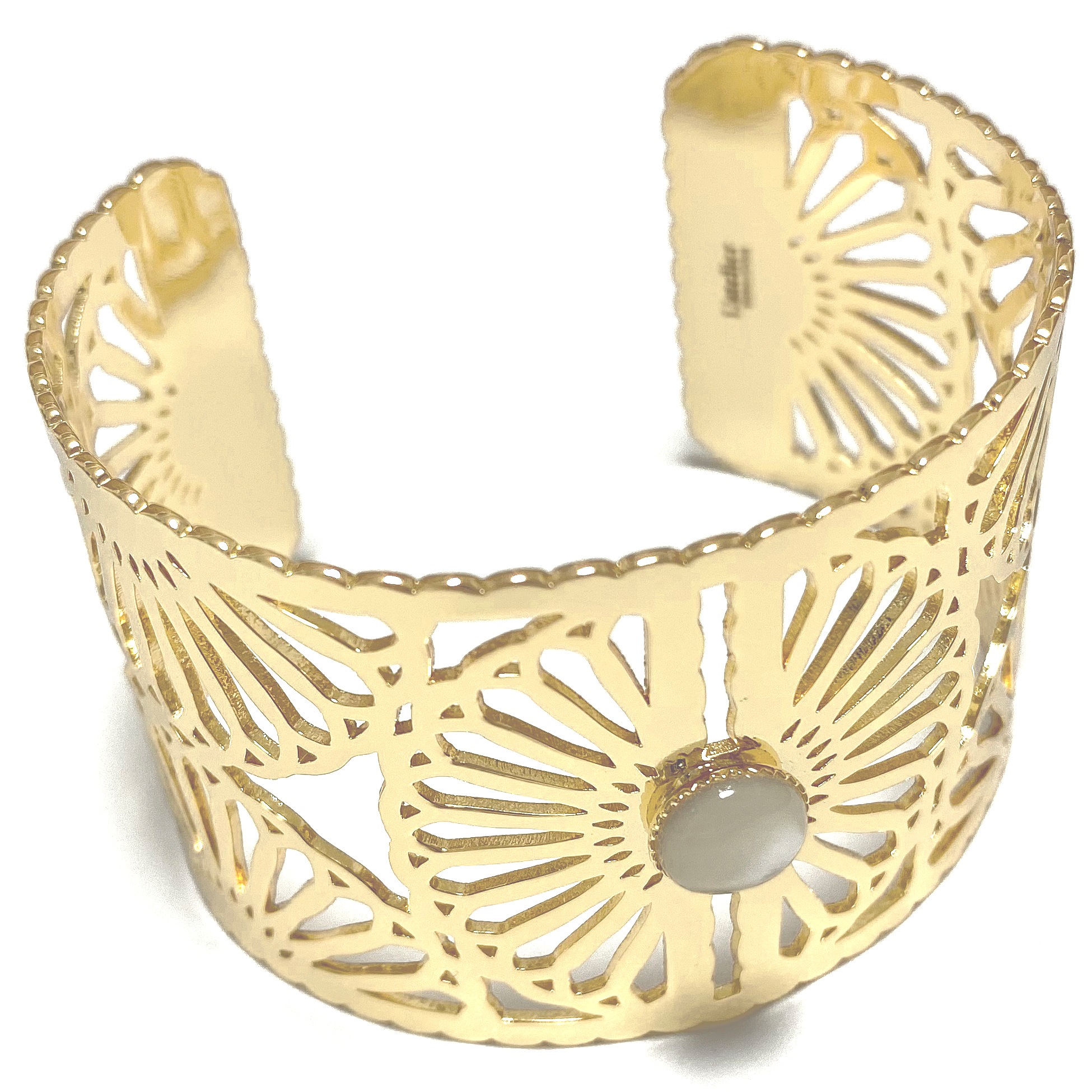 バングルブレスレット 天然石 マザーオブパール レースのような可愛い透かし