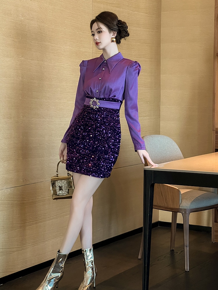 【JY.上品】 キラキラドッキング 秋冬 ワンピース ベルベット タイトスカート ドレス パーティー キャバ 大人 同窓会 披露宴 卒業式 結婚式 成人式 ウェディング 二次会 メガ割