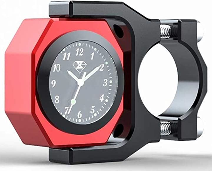 全3色 温度計付き アナログ時計 バイク オートバイ 自転車 用 夜光 防水 説明書 赤 レッド(赤